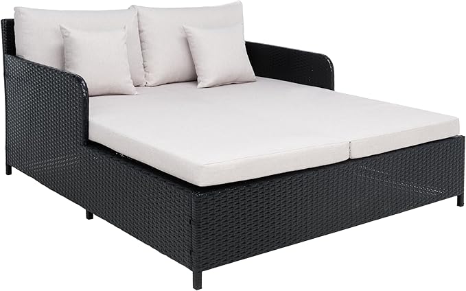 Safavieh Outdoor Collection PAT7500 Daybed, Black/Light Grey