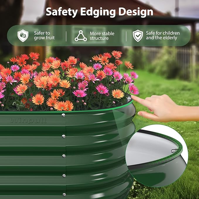 8x2x1.5 ft Galvanized Steel Raised Garden Bed, Raised Garden Bed Kit, Galvanized Planter Box Outdoor, 18" Tall Oval Large Metal Raised Bed for Gardening Vegetables Flower Herb (Moss Green)