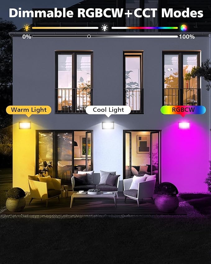 T-SUN Christmas LED Flood Light, 30W RGBCW Dimmable Outdoor Smart Lights, Color Changing LED Light with Remote & APP Control Waterproof Up Lights, Music Sync Stage Spot Light for House, Party (4 Pack)
