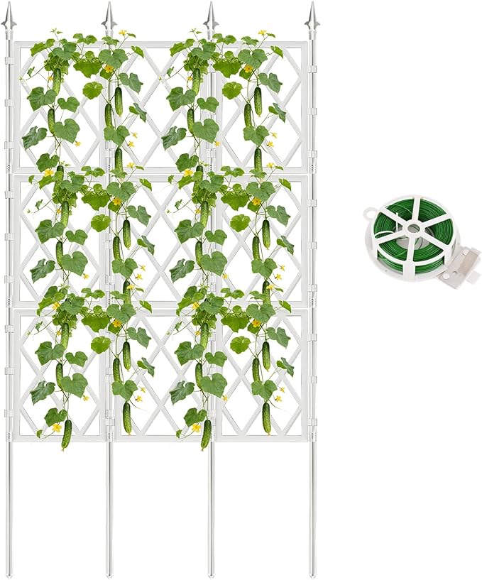 5.25FT Garden Trellis for Climbing Plants Outdoor,White Iron Pipe Support Fence,Metal Wall Lattice Climbing Frame for Potted Plants Indoor for Ivy Vines Vegetable Flower, Patio, Lawn, Yard, Backyard