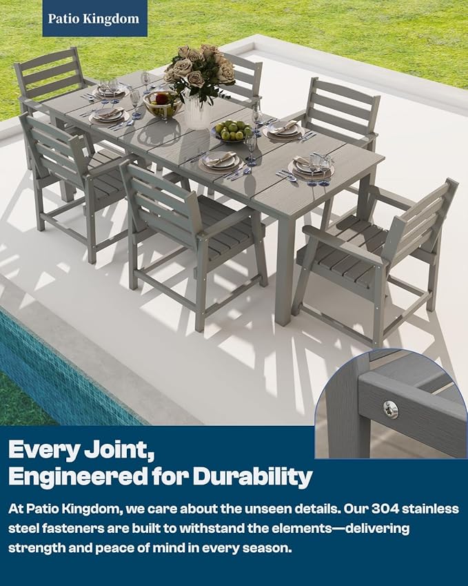 5-Piece Black Outdoor Dining Set with White 11FT Large Patio Umbrella, 75.2'' HDPE Table & Chairs for 8, Weather-Resistant Furniture with Umbrella Hole for Patio, Lawn, Poolside