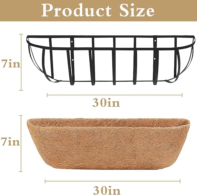 4pack 30-inch Window Sill Window Railing Planters with Cocoa Liner for Outdoor Balconies, Porches, Fences, Patio Railings