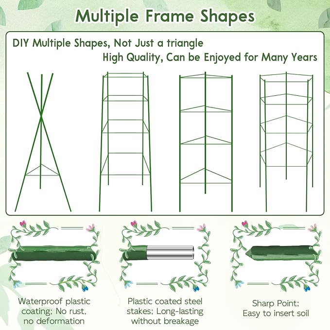 Riare 6 Pack 5.2 FT Tomato Cages for Garden- 63inches Heavy Duty Garden Stakes, Adjustable Tall Tomato Plant Support Tomato Trellis Cage for Pots, Raised Garden Bed, Climbing Vegetables Plants Flowers