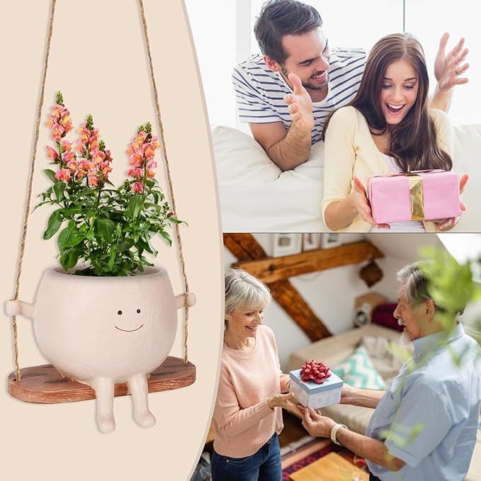 Smiley Face Flower Pot, Swinging Smiley Face Hanging Planter, Cute Swinging Planter, Hanging Planter with Unique Design, Suitable for Indoor and Outdoor Decoration