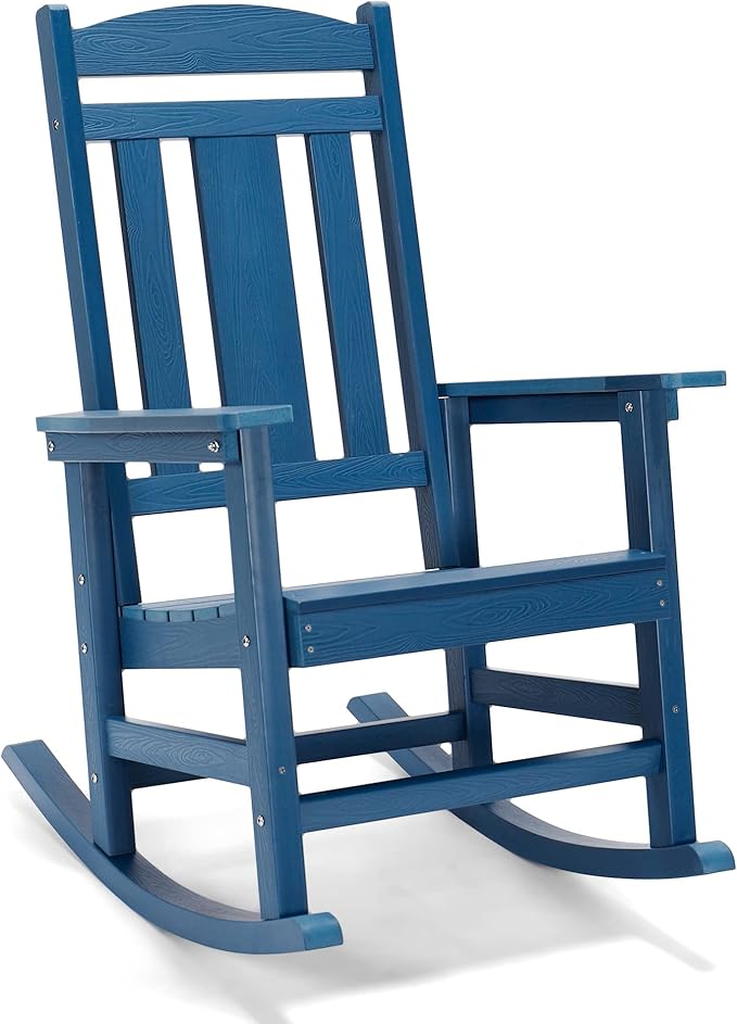 LUE BONA Outdoor Rocking Chairs Set of 4, Weather Resistant HDPS Poly Rocker Chairs, 350lb Heavy Duty, Oversized Porch Rocker for Adult, High Back Smooth Rocking for Outdoor & Indoor, Blue