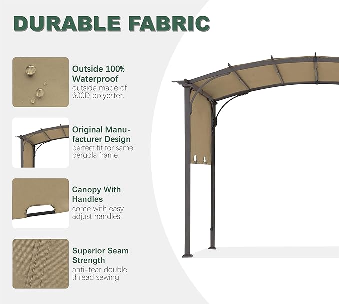 85''x 208'' Universal Doubleton Steel Pergola Replacement Cover for Pergola L-PG080PST, (Beige)