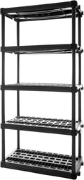 Plano 5-Shelf Plastic Storage Shelves, 73” x 36” x 18”, 750lb Capacity, Pantry, Office, Closet and Garage Shelves, Easy to Assemble, Durable Plastic Shelving Unit