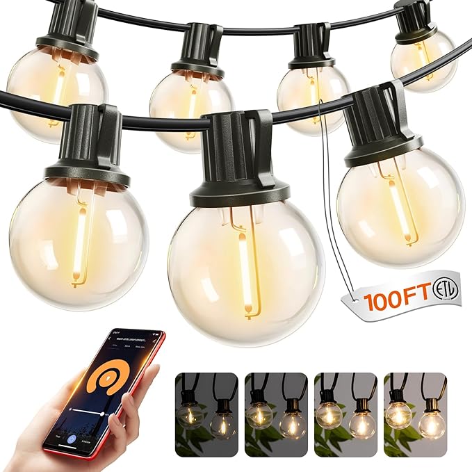 addlon Outdoor String Lights 100FT G40 with APP Control, 54 LED Shatterproof Bulbs, Dimmable Patio Globe Lights Waterproof, Hanging Outside Lighting for Backyard, Garden, Deck, Balcony, Café