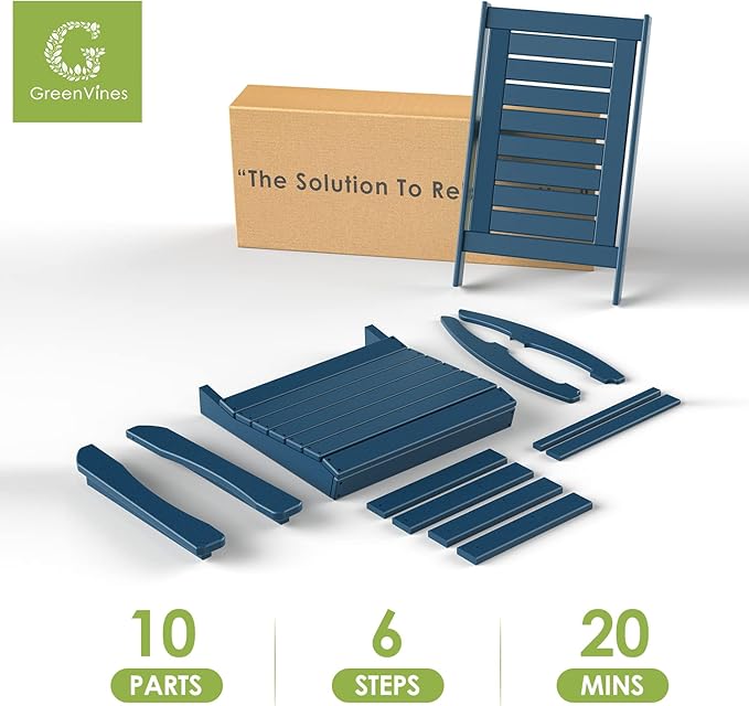 GREENVINES Outdoor Rocking Chairs | Set of 4 | Porch Rocker | HDPE Plastic | Blue | Oversized Rockers | High Back | Big & Tall | Ladder Back | for Patio Outside Backyard Balcony Garden