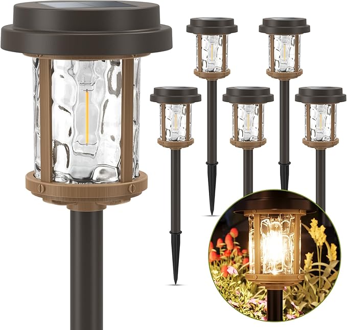 XMCOSY+ Solar Pathway Lights Outdoor, 6 Pack Solar Powered Garden Lights, 20 LM LED Glass Landscape Lights, Waterproof Lighting for Garden Yard Landscape Driveway Walkway