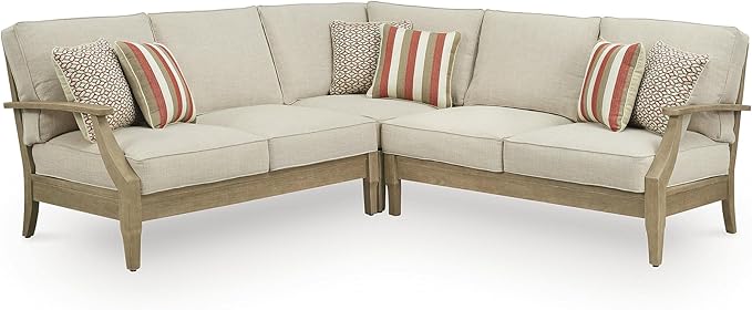 Signature Design by Ashley Clare View Symmetrical Contemporary 3-Piece Outdoor Sectional with Cushion and 6 Throw Pillows, Beige