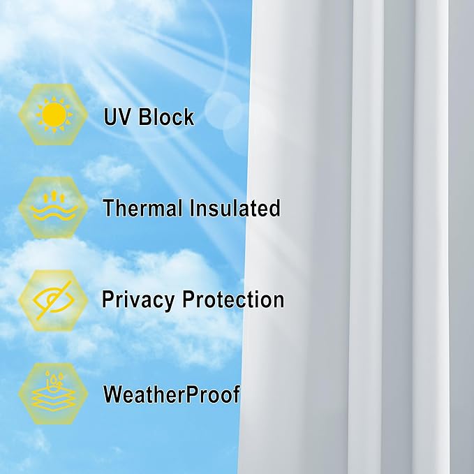 NICETOWN 2 Panels Outdoor Patio Curtains Waterproof 108 inches Long, Outdoor Blinds with Rustproof Grommet Sound Reducing Heavy Weight Sun & Heat Blocking for Pergola, W84 x L108, Greyish White