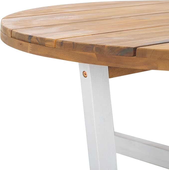 SAFAVIEH Outdoor Collection Leo Natural/White Solid Wood Round Coffee Table