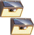 Peasur Solar Lights Outdoor Motion Sensor Waterproof, 2Pack 140LED Brown Solar Powered Fence Light, 3 Modes Security Wall Lights for Garden Yard Outside(Warm White)