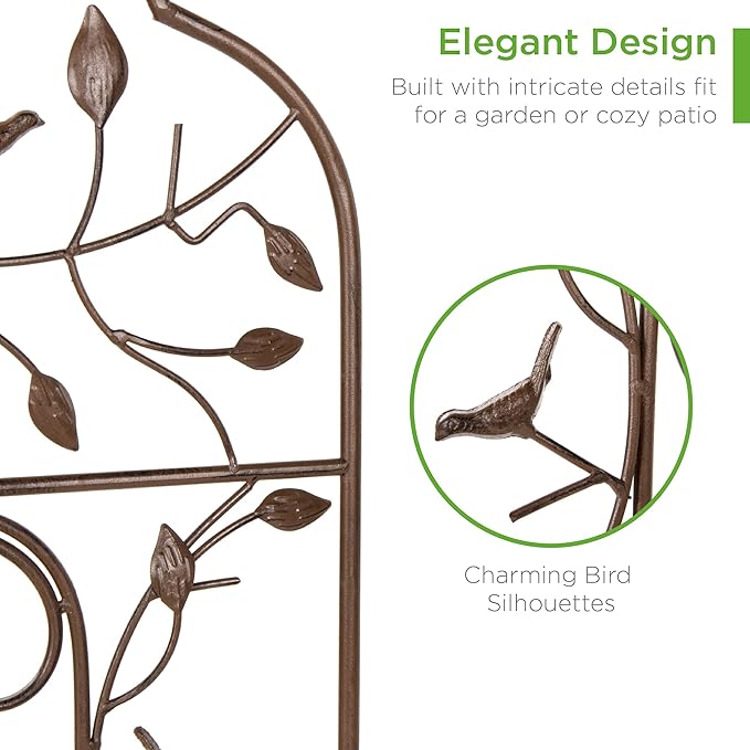 Best Choice Products Set of 2 60x15-inch Iron Arched Garden Trellis w/Branches, Birds for Lawn, Garden, Backyard, Climbing Plants