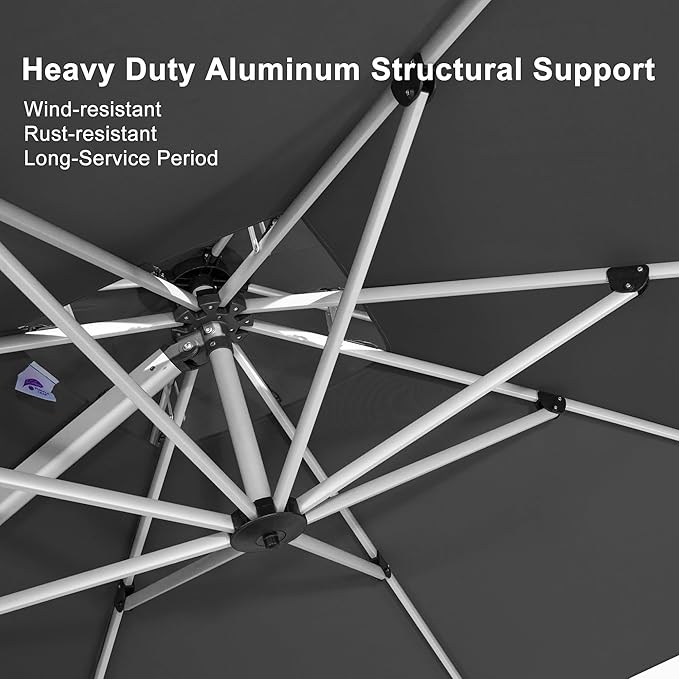 PURPLE LEAF 10' X 13' Patio Umbrella Outdoor Rectangle Umbrella Large Cantilever Umbrella Windproof Offset Heavy Duty Sun for Garden Deck Pool Patio, Grey
