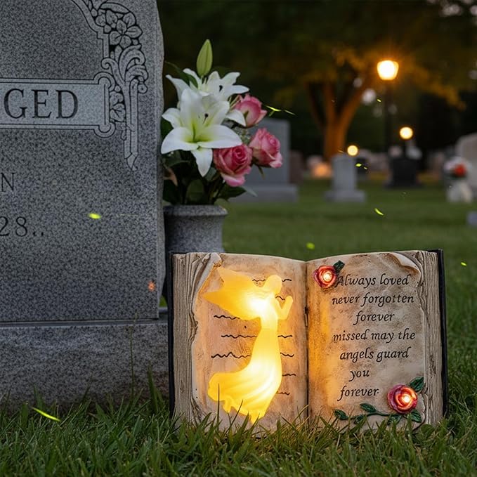 Outdoor Solar Angel Garden Stakes Lights - Praying Guardian Angel Figurines, Waterproof Memorial Grave Decorations Gifts for Cemetery Outdoors Lawn Yard Patio Home Decor