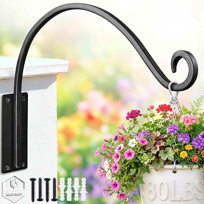 Qiang Ni Heavy-Duty Plant Hanger - 16 Inch 80lb Metal Wall Mount Plant Bracket for Indoor Outdoor Hanging Bird Feeders, Flower Baskets, Lanterns
