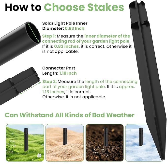 15 Pcs 8.25 Inch ABS Plastic Ground Spikes for Solar Torch Lights, Black Replacement Stakes for Garden Pathway Markers