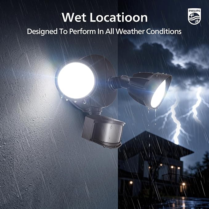 Philips 44W 4200 lm LED Security Light Outdoor w/PIR Motion Sensor, 5000K Daylight Flood Light, Waterproof, Dusk to Dawn, 2 Heads, 4 Modes