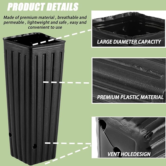 DredQcco Tall Deep Tree Pot, 50Pcs Plastic Plant Seedling Treepots Tall Flower Plant Container Starting Pots with Drainage Holes Flower Container for Indoor Outdoor Garden Plants 9.8" H x 4.7" W