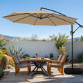 wikiwiki 10ft Patio Umbrella with Base Included, Outdoor Offset Cantilever Umbrella with Sandbag Base for Backyard, Garden and Pool, Easy to Tilt and Crank, Tan