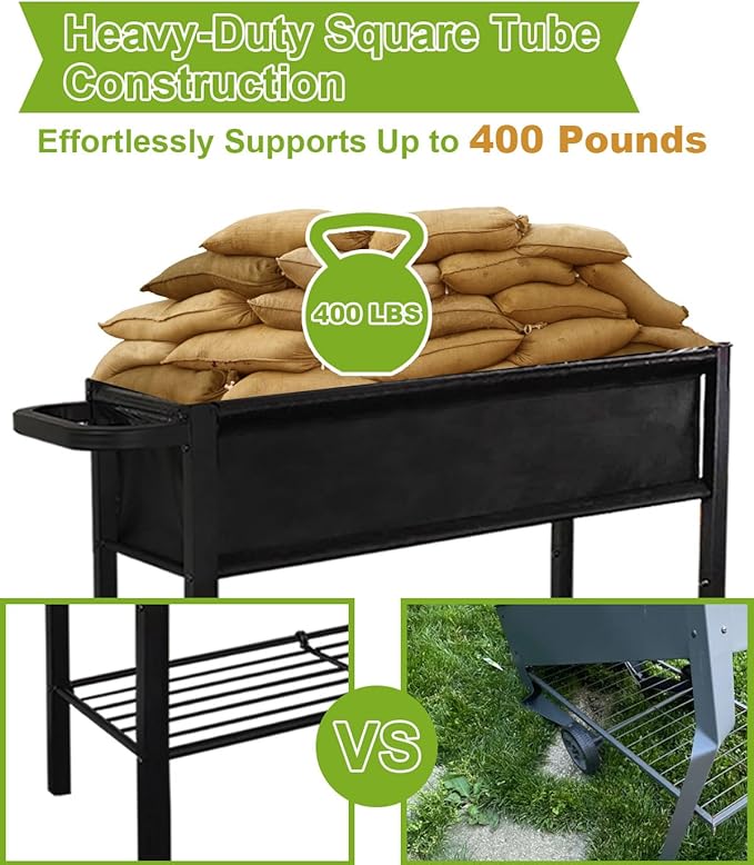 Raised Garden Bed with Legs for Outdoor Plants, Standing Elevated Planter Box Cart on Wheels for Vegetables Flower Herb Patio, Black