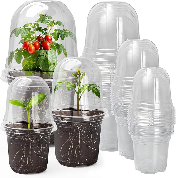 MIXC Clear Nursery Pots with Humidity Domes, 5/4/3.5 Inch Reinforced Transparent Plastic Pots for Planting with Drainage Holes, for Tomato Seedlings, Cactus, and Herbs, 30 Pack
