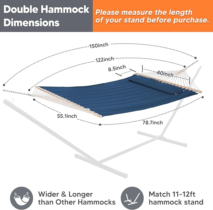 SUNCREAT Hammocks Replacement Hammock for Stand, 475 lbs Capacity, Two Person Backyard Hammock for Outside, Navy