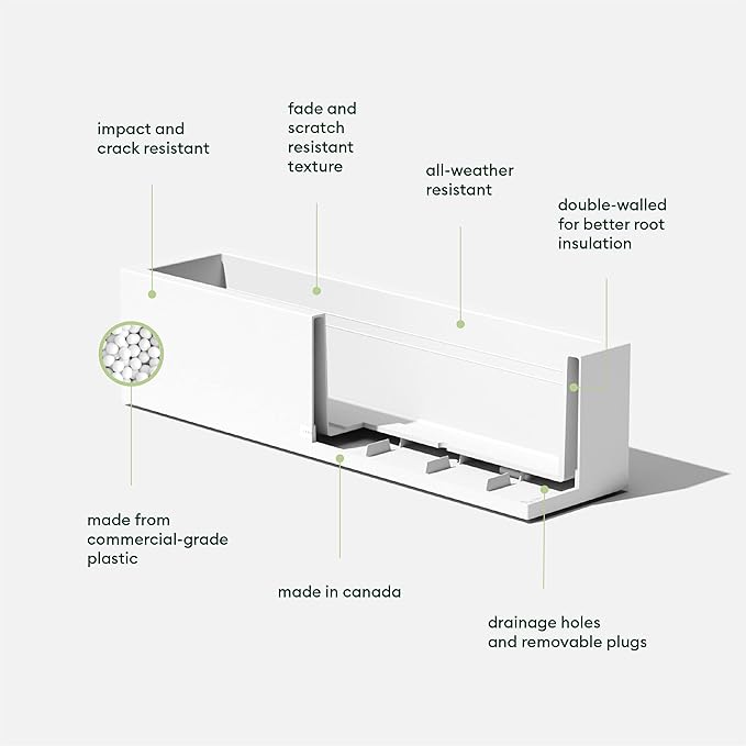 Veradek Block Series Window Box Planter - Rectangular Flower Pot for Indoor or Outdoor Window Sill/Balcony | All-Weather Use with Drainage Holes | Modern Décor for Succulents, Herbs, Small Plants