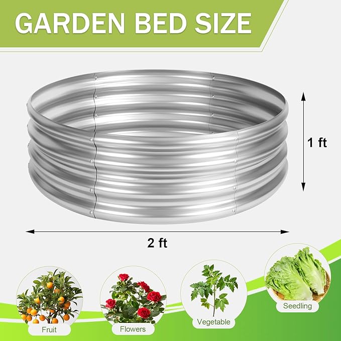 AHEONLAR 3Pack 2x2x1 ft Round Galvanized Raised Garden Bed Kit Round Metal Flower Box Large Planter Raised Beds Outdoor Garden for Planting,Fruit,Herb-Sliver