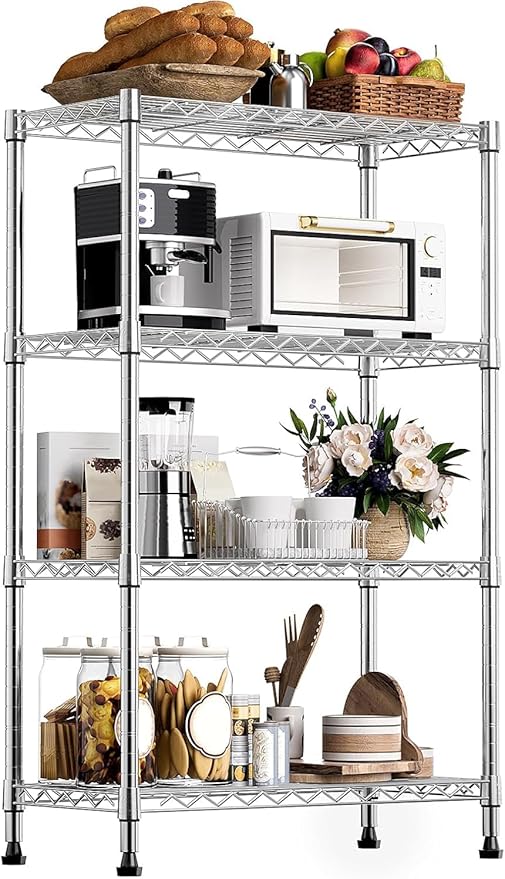 Xcity Storage Shelves, 4 Tier Heavy Duty Metal Shelving Unit, 1600 LBS Capacity Adjustable Steel Wire Shelf Organizer for Pantry, Kitchen, Garage, 14" D x 36" W x 54" H, Chrome