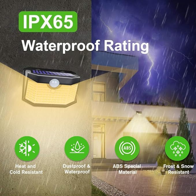 HMCITY 120 LED Outdoor Solar Lights- with Motion Sensor and 3 Lighting Modes, IP65 Waterproof Wide Solar Wall Lights Ideal for Garden Patio Yard (Front Button 6Packs, Black Shell-Warm White)