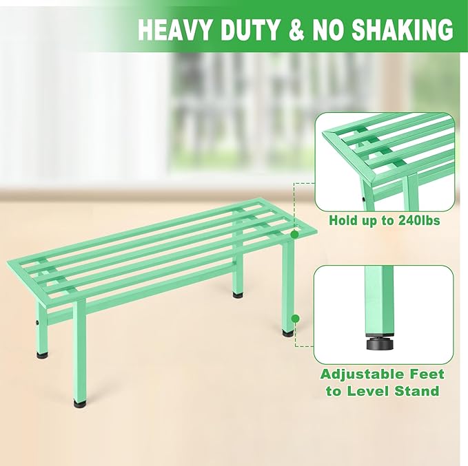2 Pack Metal Plant Stand Outdoor Plant Shelf Indoor,1 Tier Heavy Duty Plant Stands for Multiple Plants,26" L x 10.12" H x 8.75" W,Mint Green