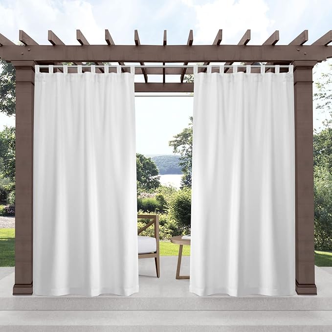 Exclusive Home Cabana Solid Indoor/Outdoor Light Filtering Hook-and-Loop Tab Top Curtain Panel Pair, 54"x144", White