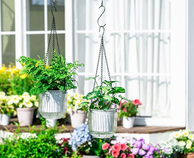 Josteve 5.2 Inch 2 Pcs Self Watering Hanging Planter Indoor Plant Pots Drainage Holes, Outdoor Small Hanging Planters Flower Pot Basket, Visible Water Level, Plant Hanger Home Decor, Gardening