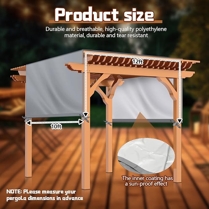 Universal Pergola Replacement Canopy Outdoor Canopy Shade Cover Waterproof Shade Top Cover for Outdoor Patio Porch Backyard(12 x 10 ft,Gray)