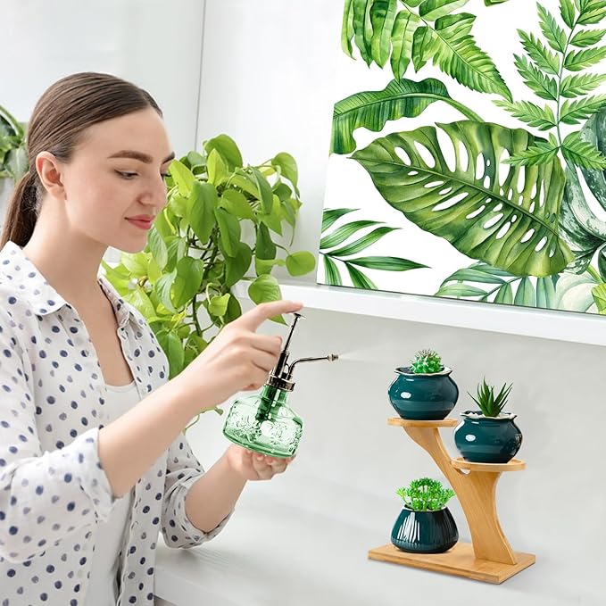 XXXFLOWER Bamboo Plant Stand ,3 Tiers Indoor Succulent Windowsill Shelf - Small Tabletop Plant Holder for Home, Office, Living Room, Bedroom Decoration 1pc