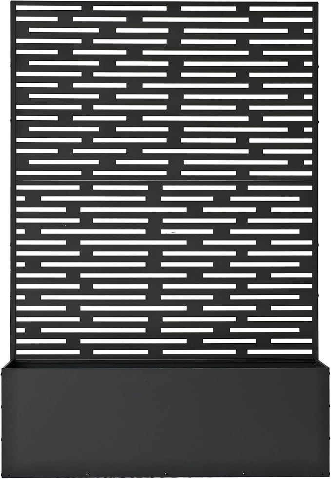 Oakland Living 6 ft. X 4 ft. Black Freestanding Metal Privacy Screen Room Divider with Flower Box