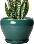 8 Inch Plant Pot - Ceramic Planter for Indoor Outdoor Plants, Glaze Modern Round Ceramic Flower Pot with Drainage Hole and Saucer, Gifts for Plant Lover, Home Office Patio Decor, Green