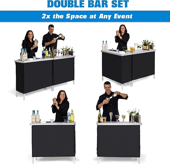 GoBar Portable Double Bar Table Set - Mobile Bartender Station for Events - Includes Carrying Case - Standard or LED