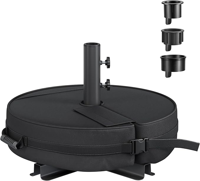 SONGMICS Umbrella Base, Round Patio Umbrella Stand, Sand Fillable Bag 66 lb, for 5-10 ft Umbrellas, Heavy-Duty, for Poles of Different Diameters, Oudoor Beach Lawn, Black UGUB0041B01