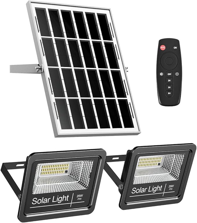 Solar Flood Light Outdoor 1000LM Dual 6000K Bright White Floodlights Ip65 Waterproof Solar Power Light Auto On/Off Dusk to Dawn with Remote Control for Yard, Garden, Shed, Barn.