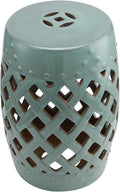 Outsunny 13" x 18" Ceramic Garden Stool with Woven Lattice Design & Glazed Strong Materials Decorative Outdoor Stool, Antique Blue