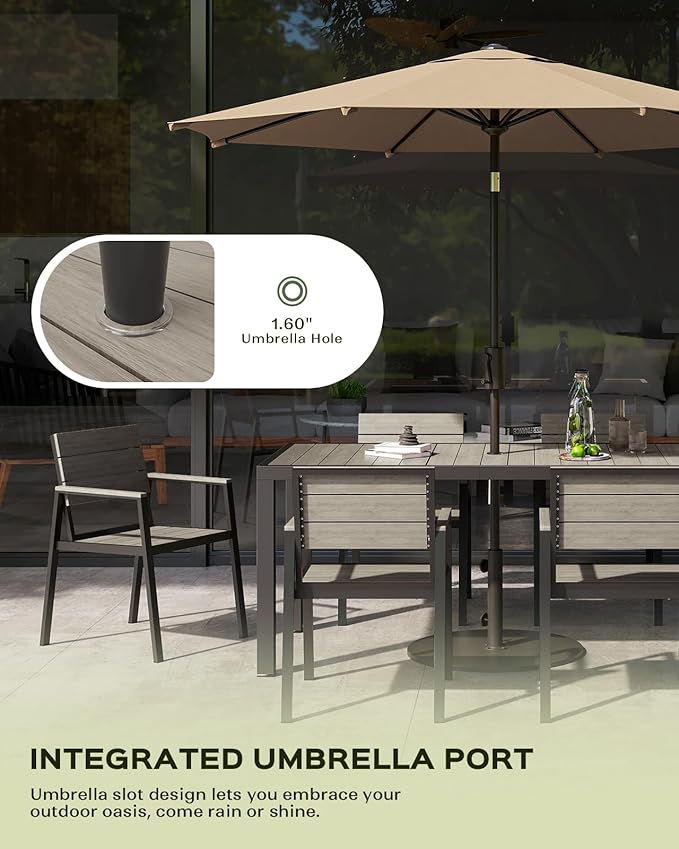 7-Piece Outdoor Dining Set, Aluminum Dining Table Set for 6, Patio Table and Chairs Set with Umbrella Hole, All Weather HDPS Outdoor Table and Chairs for 6 (Gray)