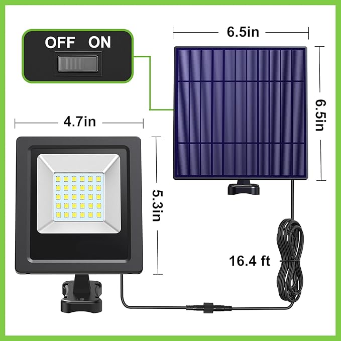 Solar Lights Outdoor, Solar Powered Flood Lights Weatherproof, Dusk to Dawn Led Solar Security Wall Lights with 16.4Ft Cable for Outside Garden, Garage, Landscape 2 Pack