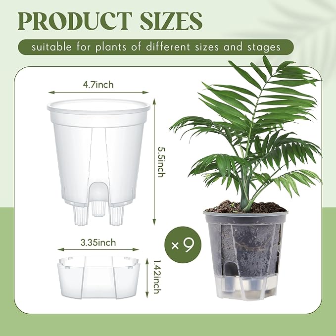 Self Watering Pots for Indoor Plants with Deep Reservoir and High Drainage Holes for Outdoor Plants and Flowers, Bare Root Planter(4.72'',Clear,9 Pcs)