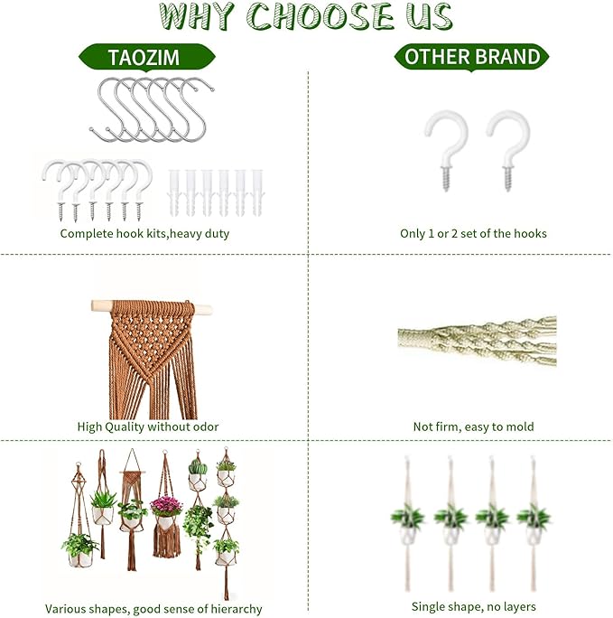 Macrame Plant Hangers, 6Pack Hanging Plant Holders Indoor w/ 6 Set Hooks Handmade Cotton Rope Plant Hangers Set Flower Pots Holder Stand Boho Home Decor Hanging Planters for Indoor Outdoor Plants
