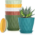 5 Inch Planter Pots, 6 Pack Indoor Planters, Small Flower Pots with Drainage Holes and Tray for Succulents, Orchids, Herbs and Other Indoor Plants (Multicolor, 5inch)