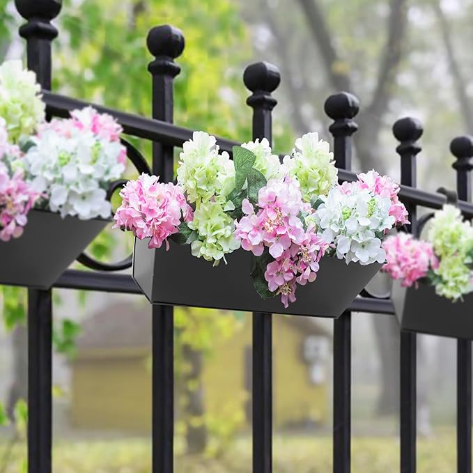 Railing Planters Outdoor Balcony 16 Inch Deck Over The Railing Planter Boxes Hanging Planters for Fence Flower 5 Pcs (Black)